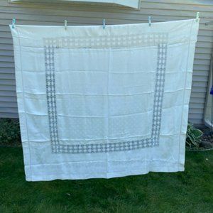 Vintage Farmhouse Tablecloth Crocheted White Heavy 65x67"